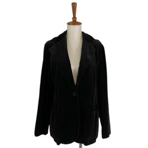 Vintage Velvet Black Blazer Women's‎ 12 Long Sleeve 1 Button Holiday Classic